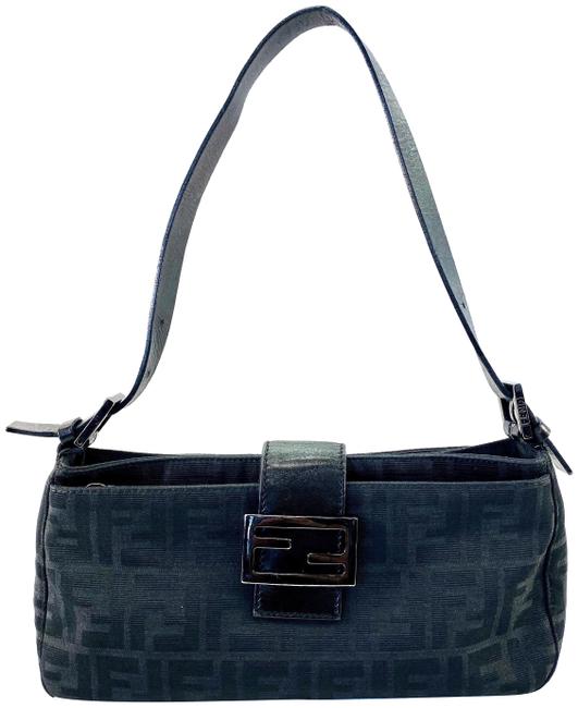 Fendi Small Double Zip Black Canvas Shoulder Bag 