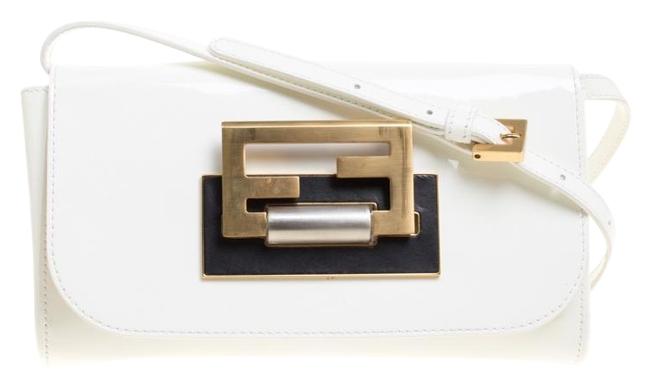 Fendi Small Fan Di White Patent Leather Shoulder Bag 