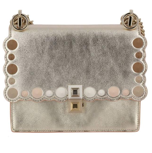 Fendi Small Kan I Metallic Gold Platinum Calfskin Leather Shoulder Bag 