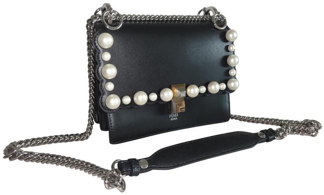 Fendi Small Kan I Pearl New Black Leather Shoulder Bag 