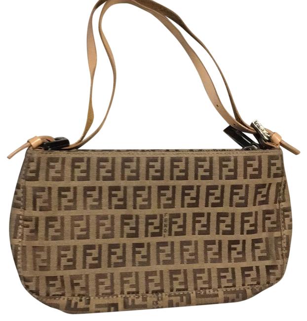 Fendi Small Tan Canvas Shoulder Bag 