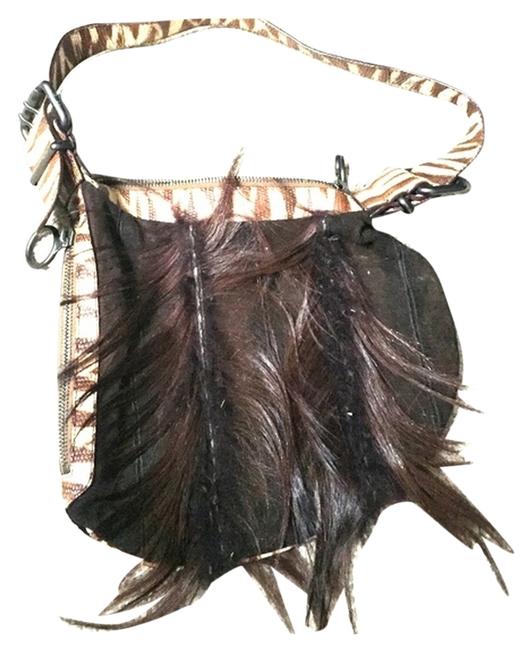 Fendi Snake Skin and Goat Fur Suede Leather Shoulder Bag 
