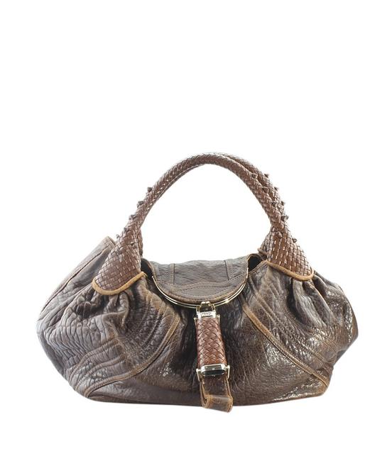 Fendi Spy 158551 Brown Leather Shoulder Bag 