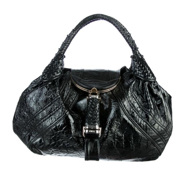 Fendi Spy Black Leather Patent Shoulder Bag 