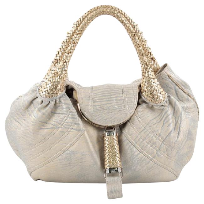 Fendi Spy Silver and Gold Leather Shoulder Bag 