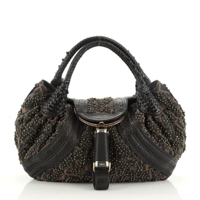 Fendi Spy Zucca Brown Canvas Plain Beaded Shoulder Bag 