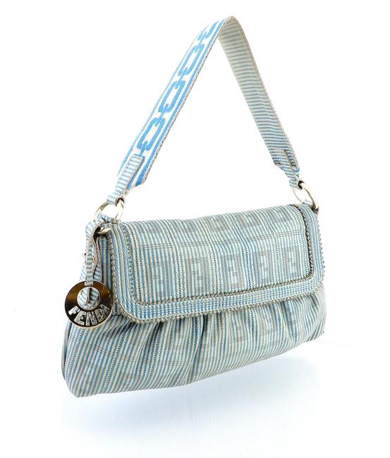 Fendi Striped Blue White Leather Shoulder Bag 