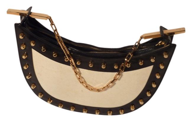 Fendi Studded Parchment Runway Chain Hand Cream Lambskin Shoulder Bag 