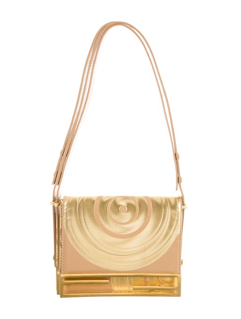 Fendi Swirl Tan and Gold Leather Shoulder Bag 