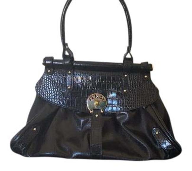 Fendi Tobacco Zucca All Black Leather Shoulder Bag 