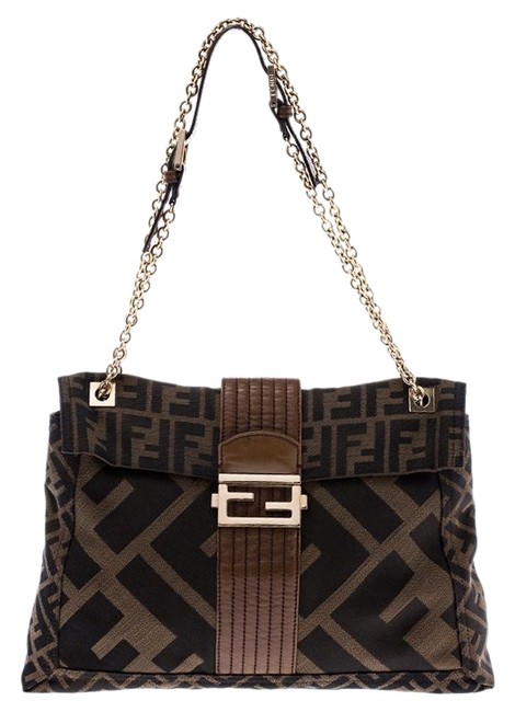 Fendi Tobacco Zucca Baguette Flap Brown Canvas and Leather Shoulder Bag 