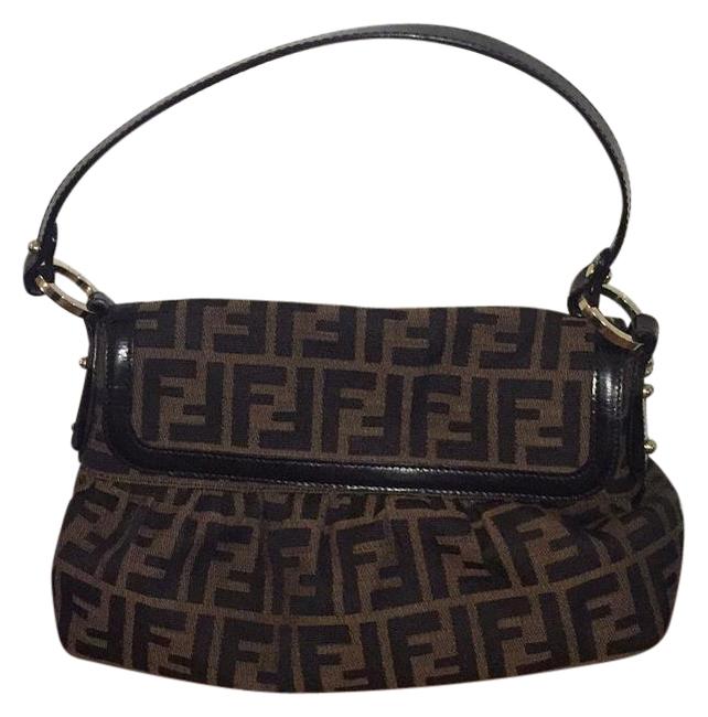 Fendi Tobacco Zucca Chef Black Brown Canvas Leather Shoulder Bag 