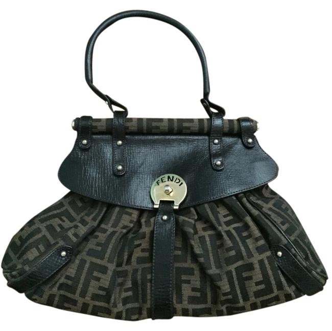 Fendi Tobacco Zucca Magic Brown Black Leather Canvas Shoulder Bag 