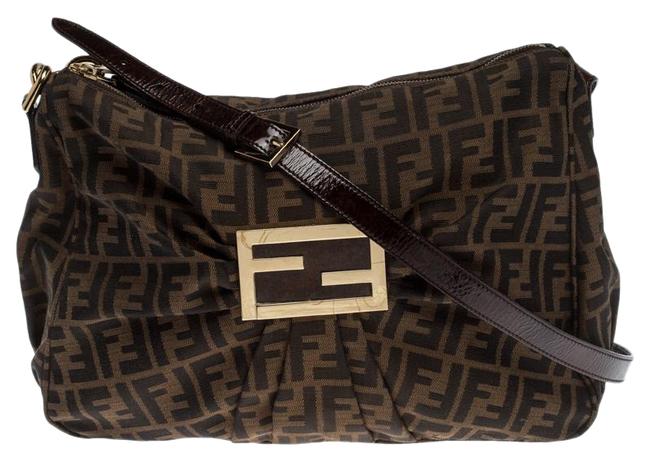 Fendi Tobacco Zucca Zip Brown Canvas Shoulder Bag 