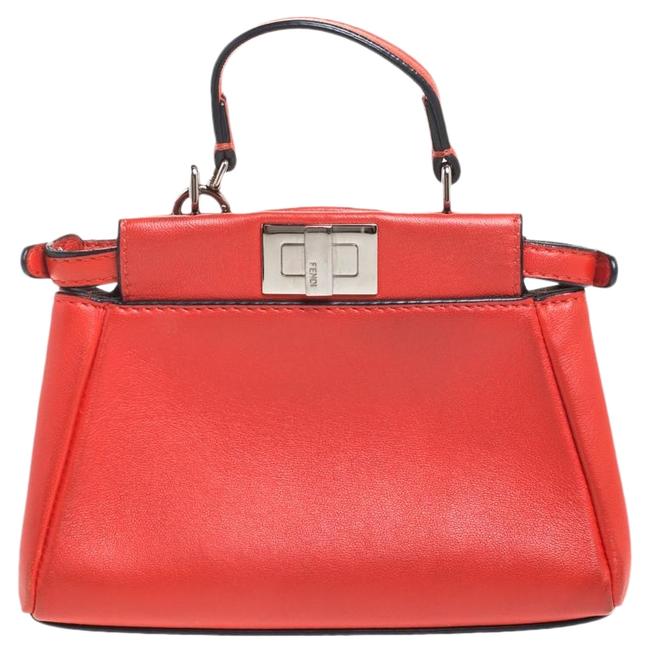 Fendi Top Handle Coral Micro Peekaboo Orange Leather Shoulder Bag 