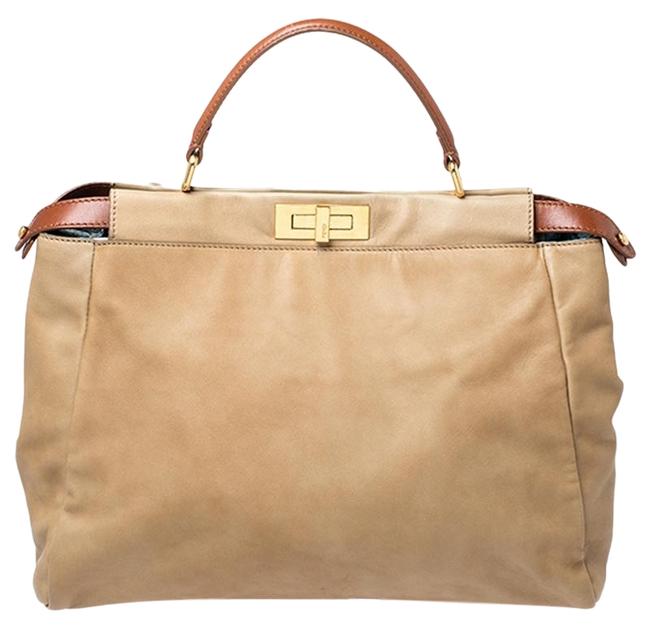 Fendi Top Handle Peekaboo Beige Leather Shoulder Bag 