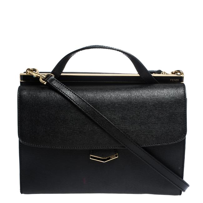 Fendi Top Handle Textured Small Demi Jour Black Leather Shoulder Bag 