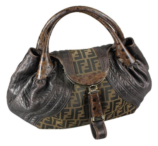Fendi * Tortuga Spy Brown Leather Shoulder Bag 