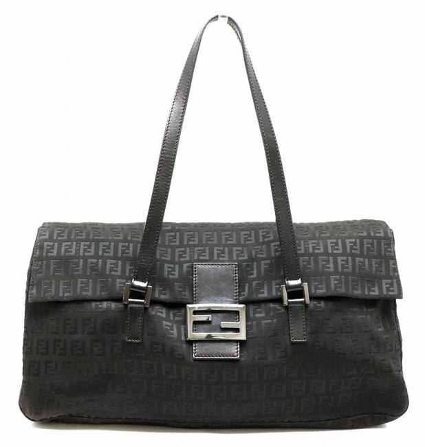 Fendi Tote Canvas Leather 8br327 Black Zucchino Shoulder Bag 