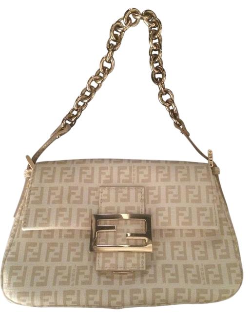 Fendi Unique Zucca Print Gold Chain Off White and Beige Leather Shoulder Bag 
