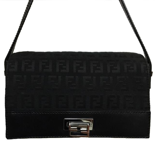Fendi Vintage Black Canvas Shoulder Bag 