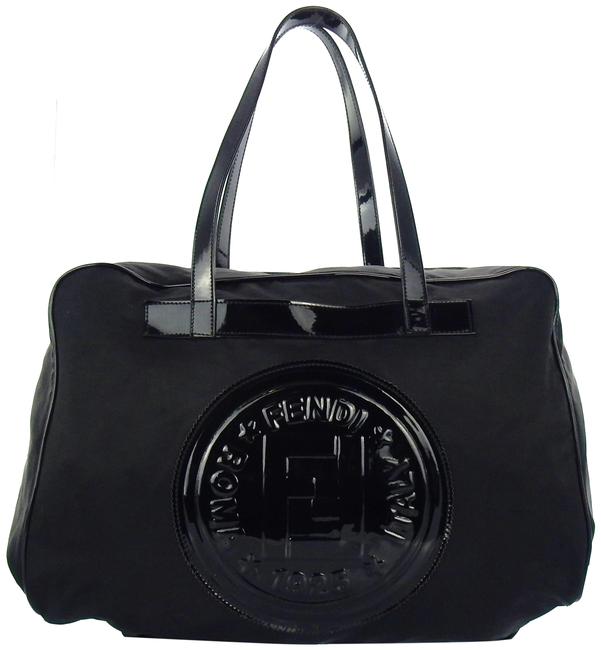 Fendi Vintage Black Nylon and Patent Leather Shoulder Bag 