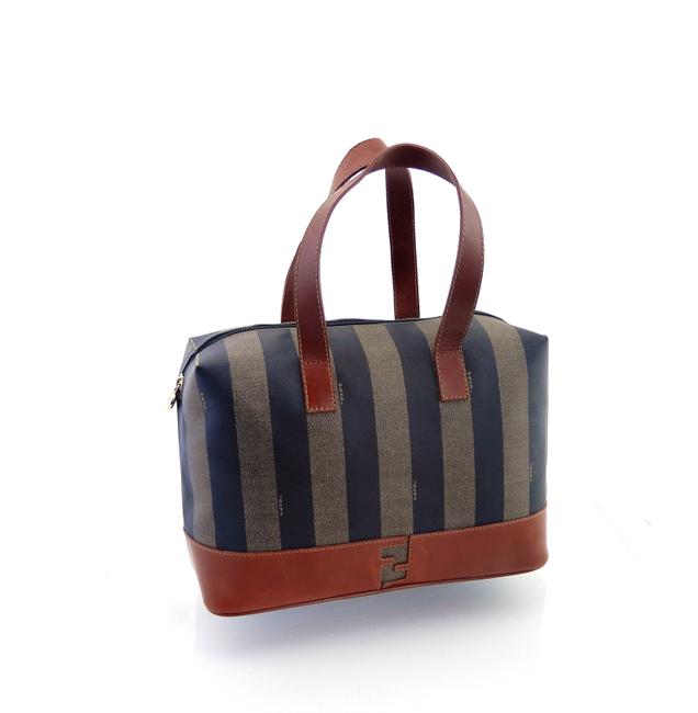 Fendi Vintage Brown Pequin Striped Canvas Leather Shoulder Bag 