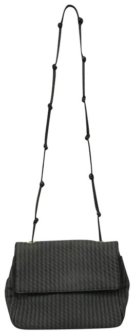 Fendi Vintage Knotted Strap Striped Flap Black Dark Green Canvas Shoulder Bag 