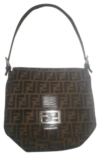 Fendi Vintage Made In Italy Brown Black Nylon Shoulder Bag 