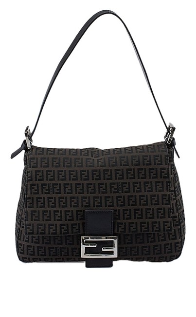 Fendi Vintage Mama Black &amp; Grey Zucchino 38778 Brown Canvas Shoulder Bag 