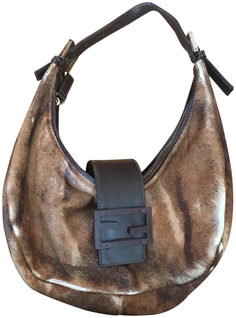 Fendi Vintage Over The Brown Fur with Leather Strap Shoulder Bag 