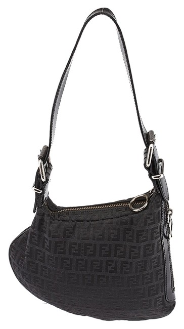 Fendi Vintage Oyster Zucca 59543 Black Canvas Shoulder Bag 