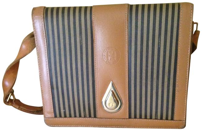 Fendi Vintage Pequin Flap with Kiss Lock Brown Leather   Canvas Shoulder Bag 