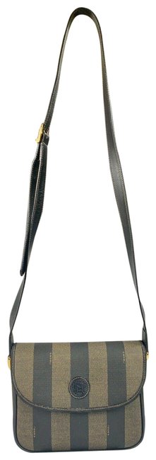 Fendi Vintage Pequin Stripe Black  Brown Pvc &amp; Leather Shoulder Bag 