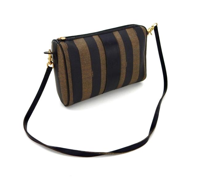 Fendi Vintage Pochette Brown Pequin Canvas Leather Shoulder Bag 