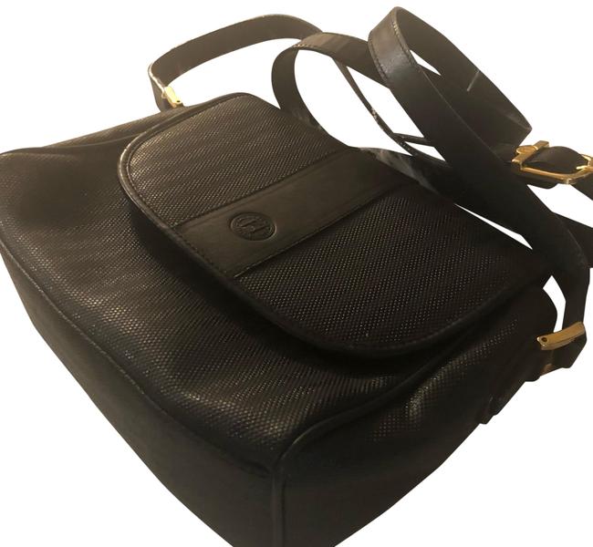 Fendi Vintage Rare Saffiano Zucca Strip Black Leather Shoulder Bag 