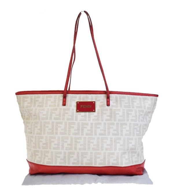 Fendi Vintage Red White Zucca Monogram Canvas Leather Shoulder Bag 