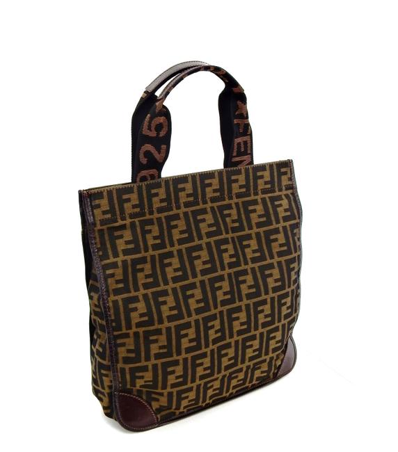 Fendi Vintage Shopper Brown Zucca Monogram Canvas Leather Shoulder Bag 