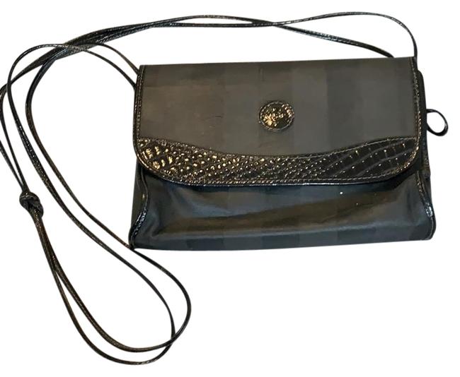 Fendi Vintage Striped Black Leather Shoulder Bag 