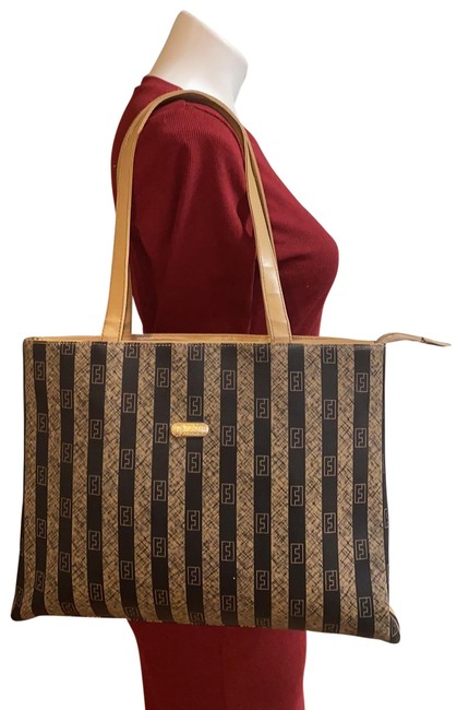 Fendi Vintage Tote Canvas Brown Pvc Shoulder Bag 