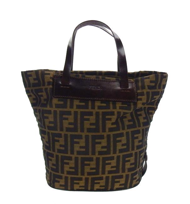 Fendi Vintage Zucca Leather Rollup Brown Canvas Shoulder Bag 