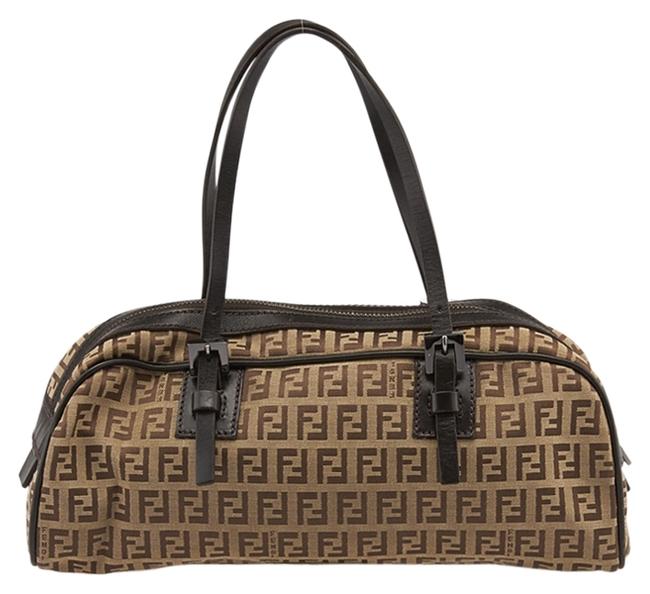 Fendi Vintage Zucchino 81298 Brown Canvas Leather Shoulder Bag 