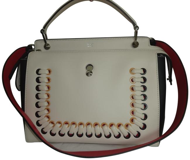 Fendi Whipstitch Dot Com Cream Leather Shoulder Bag 