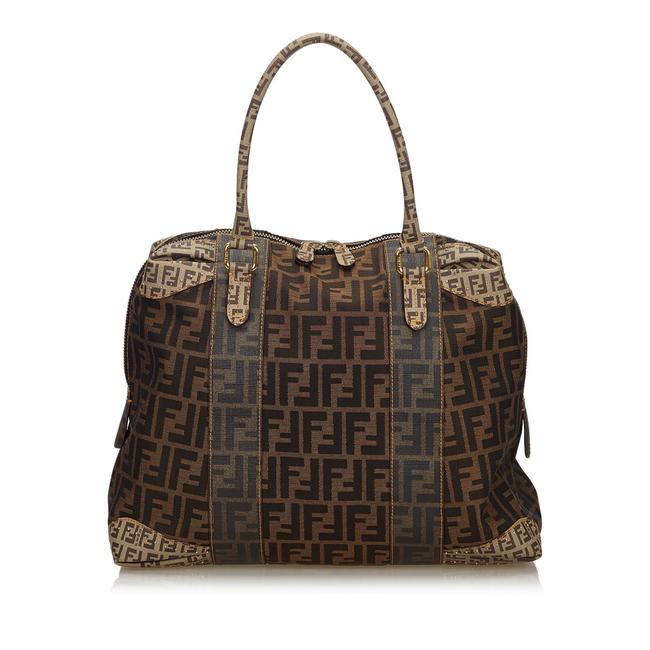 Fendi With Black Fabric Zucca Italy Large Brown Nylon Leather Shoulder Bag 