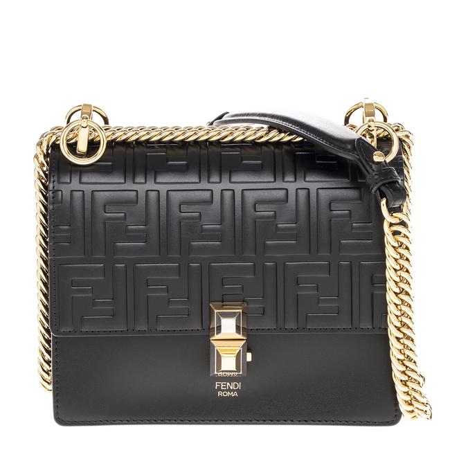 Fendi Womens Kan I Small Leather Black Shoulder Bag 
