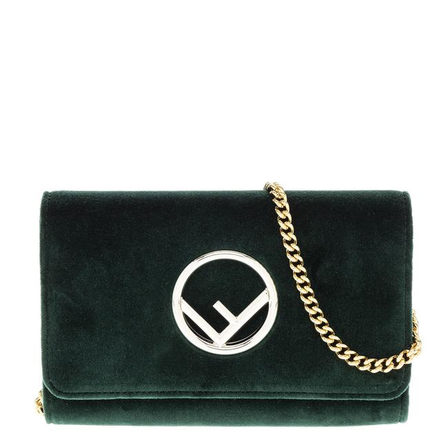 Fendi Wallet on Chain Womens Velvet Green Shoulder Bag 