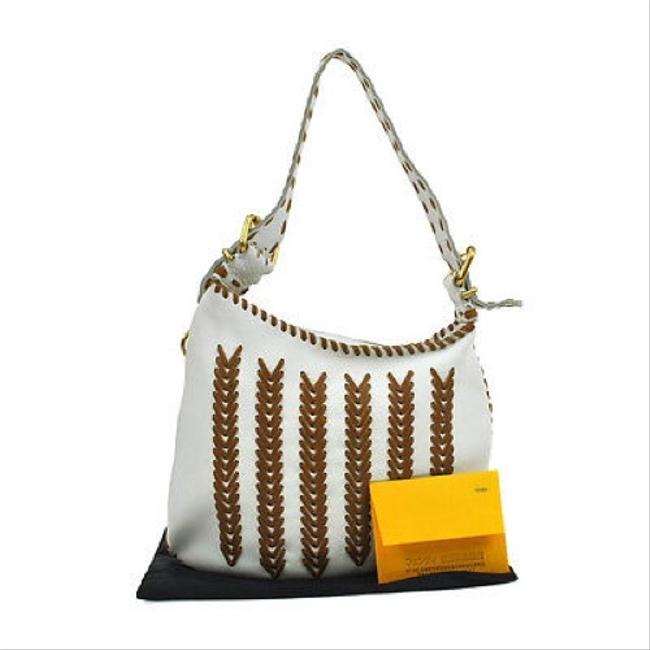 Fendi Woven Classic White Leather Shoulder Bag 