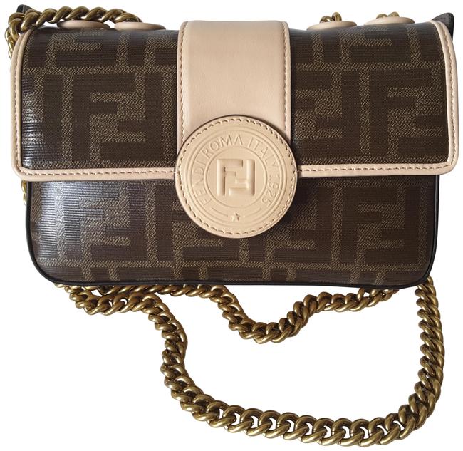 Fendi Wt 1974 Double F Mini Brown  Beige Canvas Leather Shoulder Bag 