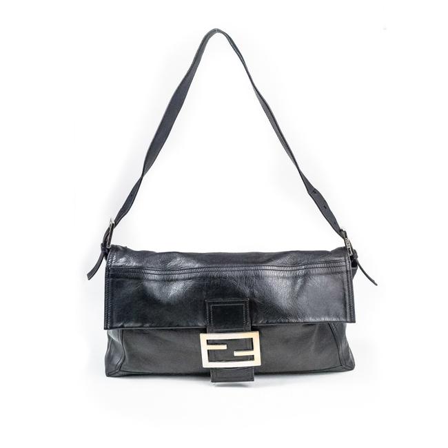 Fendi XL Baguette In Black Leather Shoulder Bag 