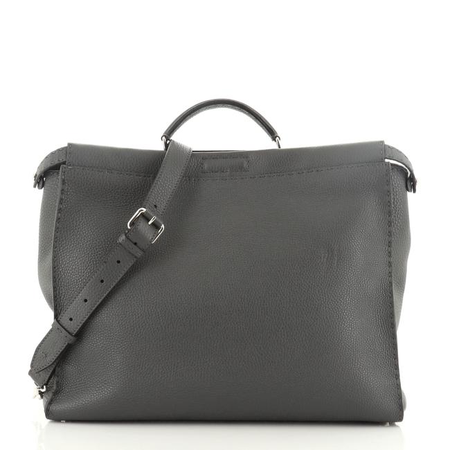 Fendi XL Selleria Peekaboo Gray Leather Shoulder Bag 